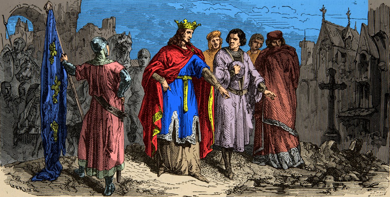 Vuonna 1186 Philippe Auguste (1165-1223) määräsi päällystämään Pariisin kadut, kaiverrus 1800-luku tekijältä Unknown artist
