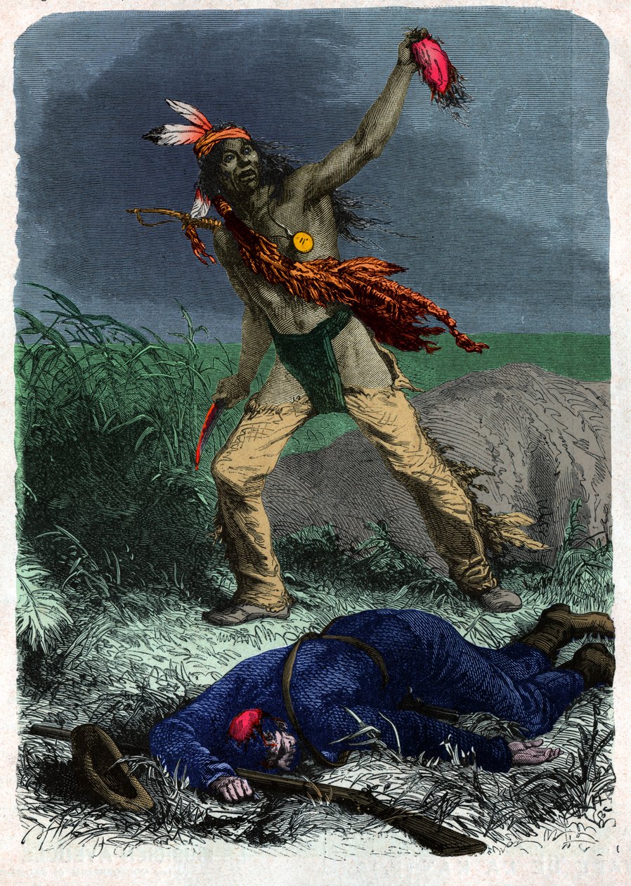 Intiaani päänahkaa sotilaan. (kuva, noin 1900) tekijältä Unknown artist