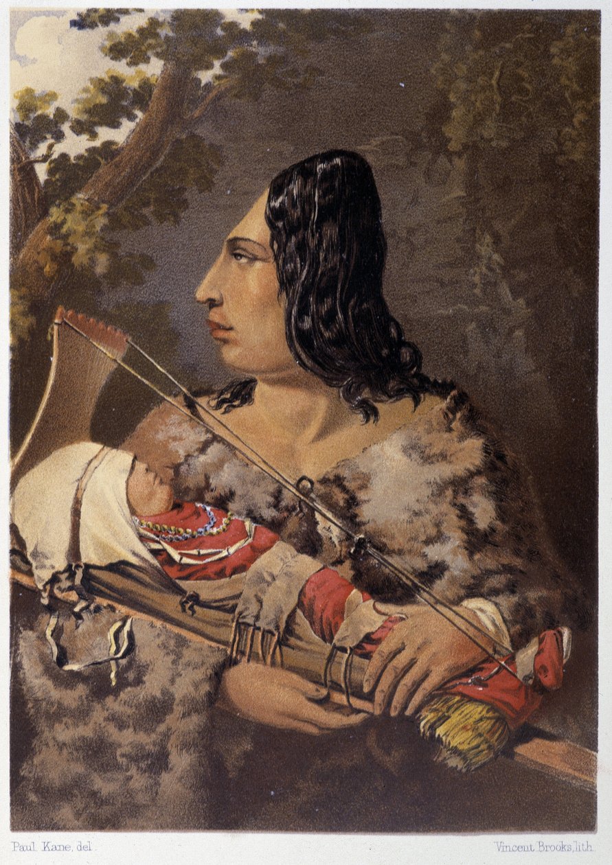 Intialainen nainen ja hänen vauvansa - Paul Kanen, Longmans & Roberts, Lontoon teoksessa "Taiteilijan vaeltaminen pohjois-amerikkalaisten intiaanien keskuudessa" tekijältä Unknown artist
