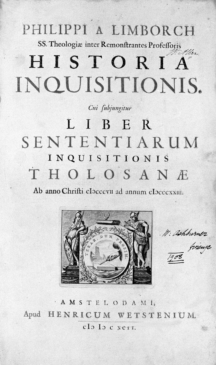 Inkvisitio. "Inkvisition historian" esikuva, Amsterdam 1692. tekijältä Unknown artist