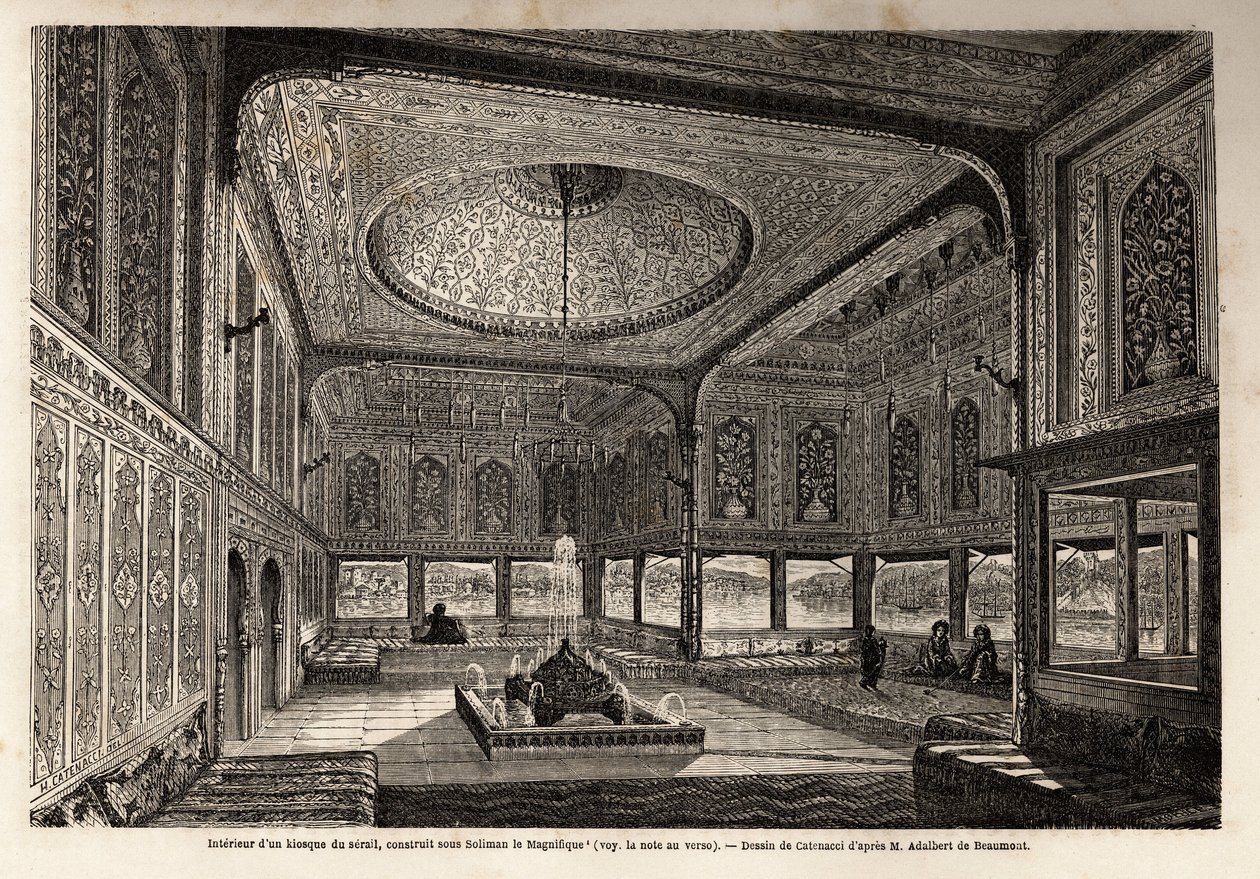 Sarjasarjan kioskin sisällä Konstantinopolissa (nykyinen Istanbul), joka rakennettiin Soliman Suuren tai Suleyman 1:n (1495-1566) aikana tekijältä Unknown artist