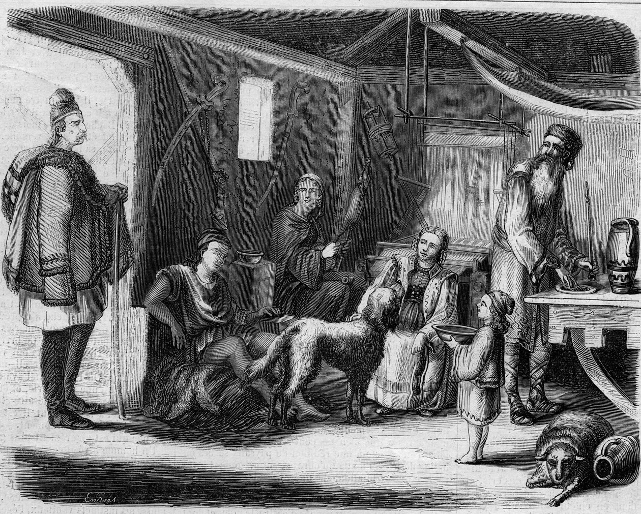 Serbialaisen talonpoikatalon sisustus Belgradin läheisyydessä vuonna 1859. tekijältä Unknown artist