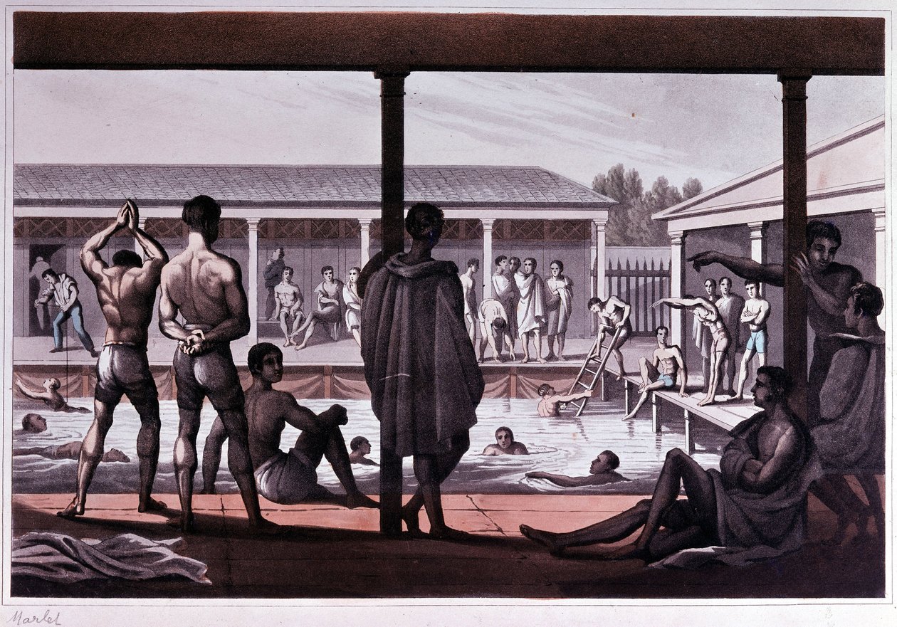 Uimakoulun sisustus, Lontoo, 1800-luvun alku. tekijältä Unknown artist