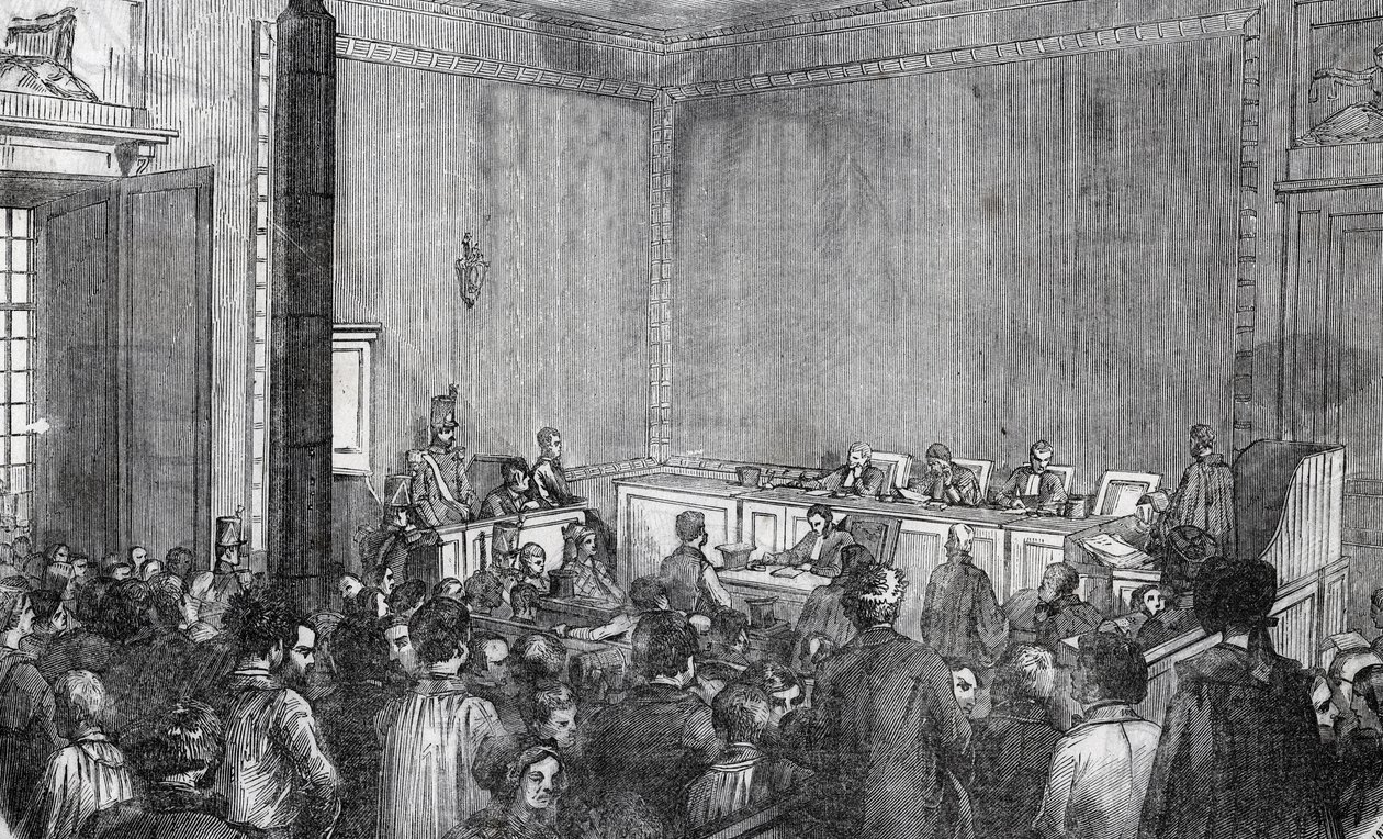 Oikeuspoliisin sisäkuva, 6. kammio Pariisissa 1800-luvulla - Edmond Texierin kaiverrus "Tableau-de-Paris" tekijältä Unknown artist