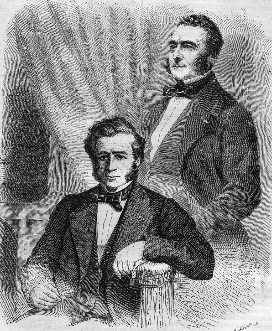 Isaac ja Jacob Emile Pereire, ranskalaiset liikemiehet, Société de Crédit Mobilier -järjestön perustajat (1852). tekijältä Unknown artist