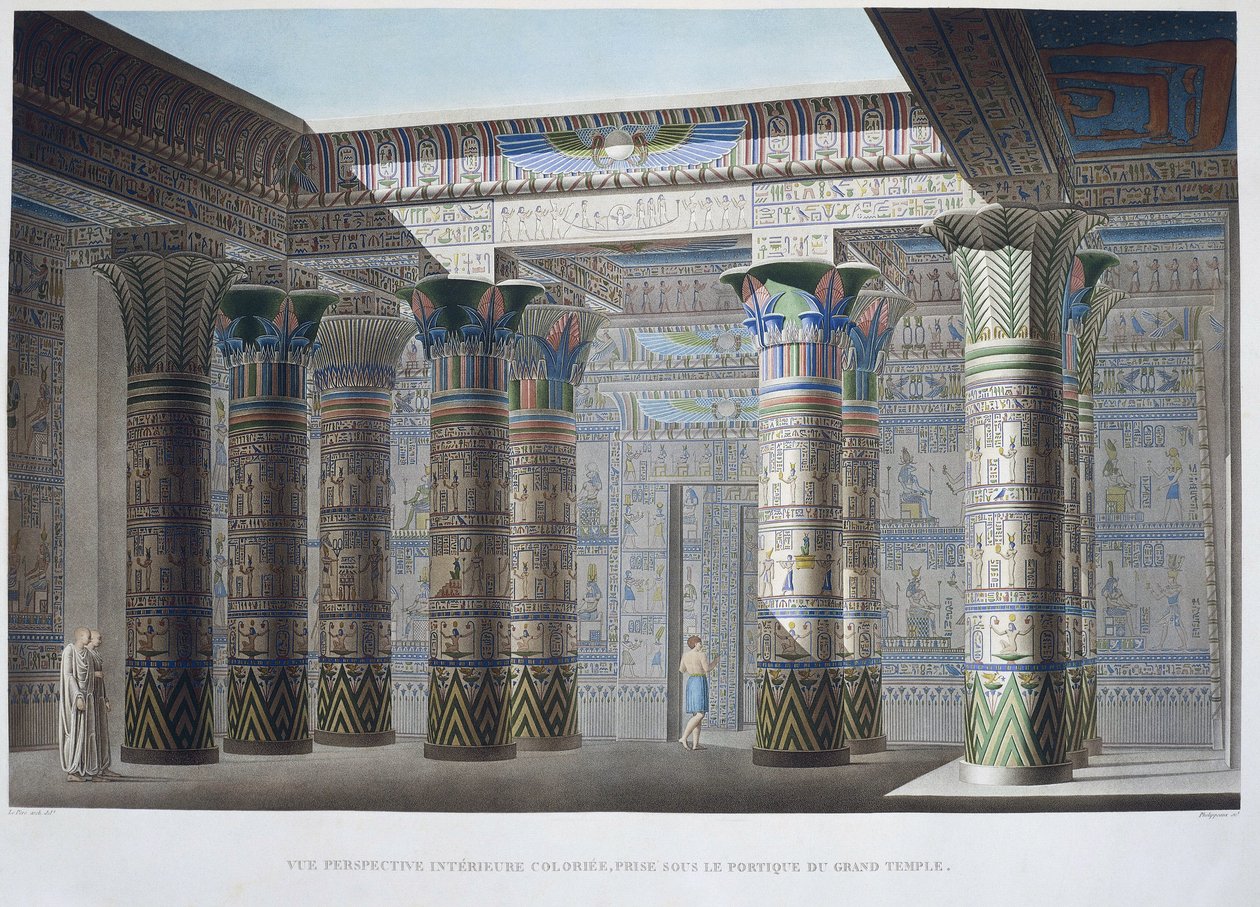 Philaen saari: Värikäs sisäpuolinen perspektiivinäkymä, otettu Suuren temppelin portioksen alta - "Egyptin kuvauksessa", Imperial Editions tekijältä Unknown artist