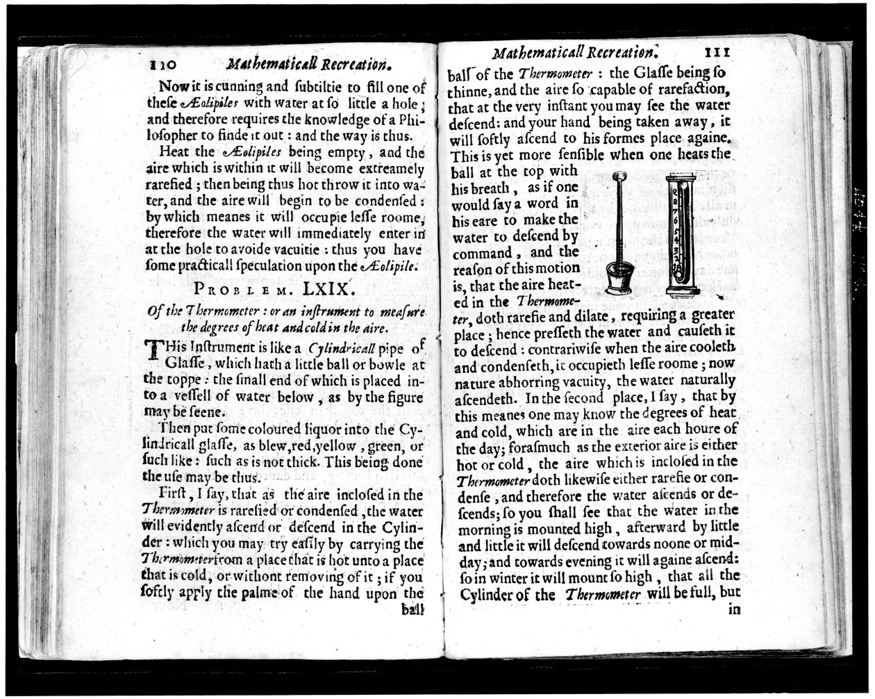 Italialaiset ja hollantilaiset lämpömittarisivut Jean leurechonin (1591-1670) "" Mathematics Recreations -kirjasta" 1653 tekijältä Unknown artist