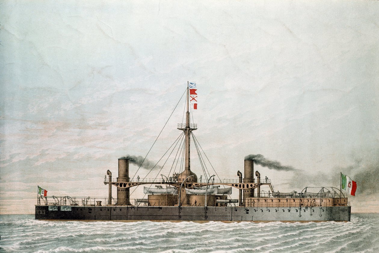 Italialainen taistelulaiva Caio Duilio (print tekijältä Unknown artist