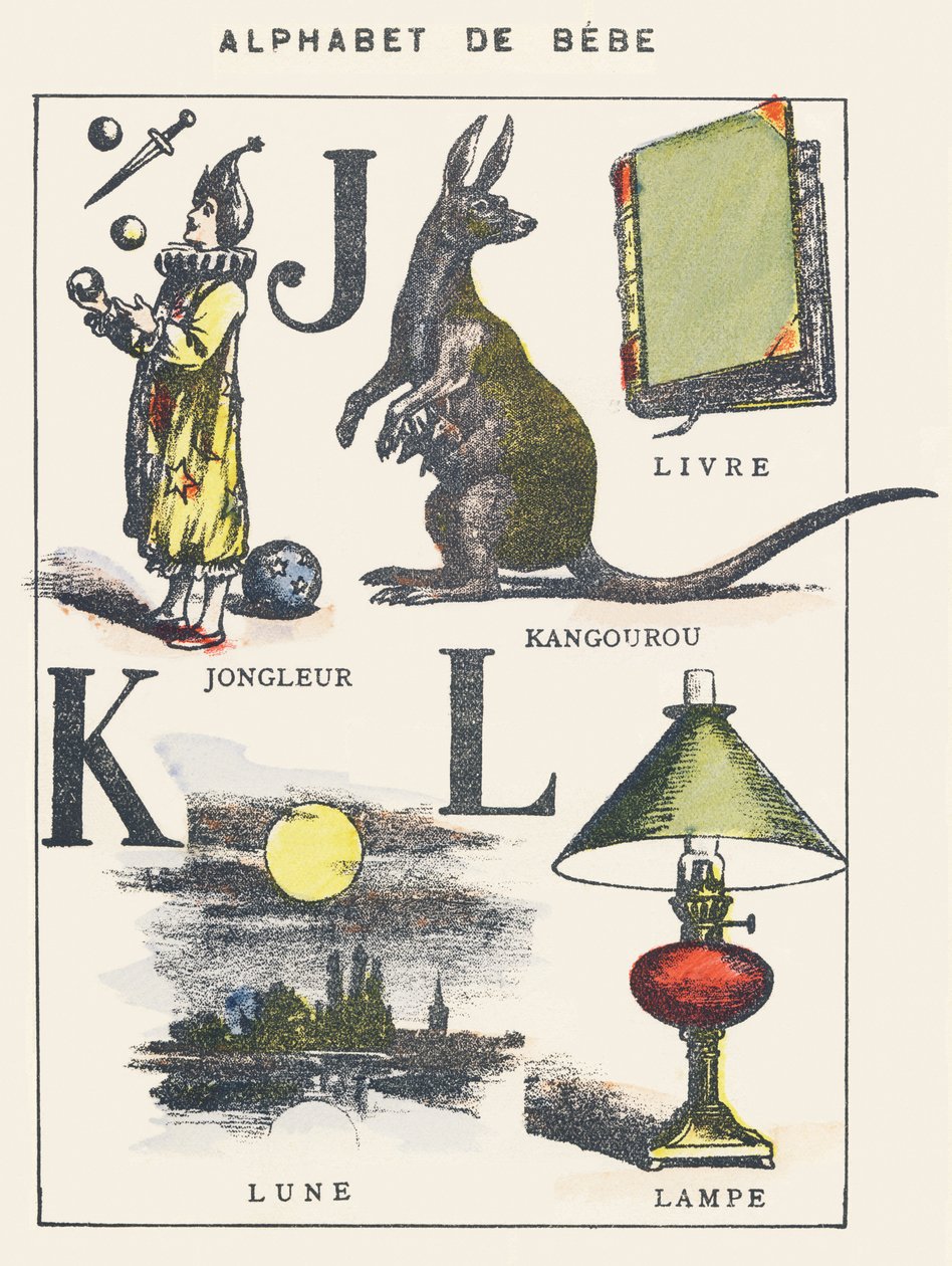 J K L: jonglööri, kenguru, kirja, kuu, lamppu tekijältä Unknown artist