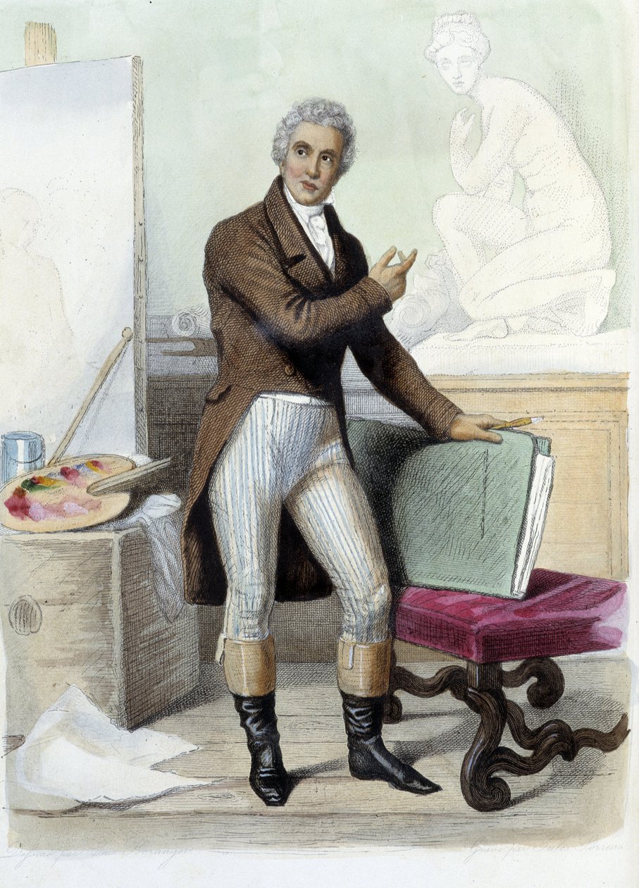 Jacques Louis David ranskalainen taidemaalari ja sarjakuvapiirtäjä (1748-1825) Ed. Mennechetissä, "" Le Plutarque francais"" tekijältä Unknown artist