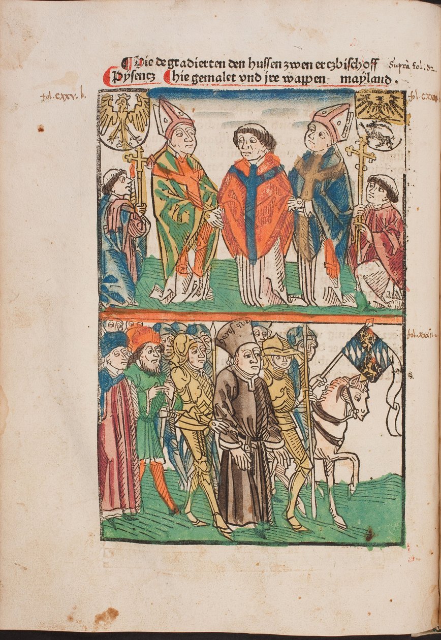 Jan Hus (1365-1415) livre au pouvoir seculier - Jan Hus luovutettiin maalliselle vallalle (Kuva Richentalin kuvitetusta kronikasta), Anonymous. Akvarelli ja muste paperille tekijältä Unknown artist