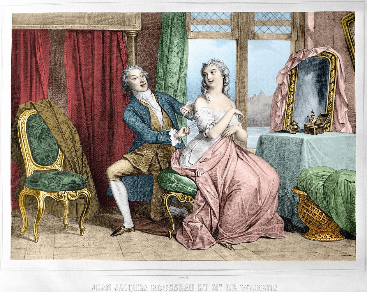 Jean Jacques Rousseau (1712 - 1778) ja Madame de Warens (1700 - 1762). tekijältä Unknown artist