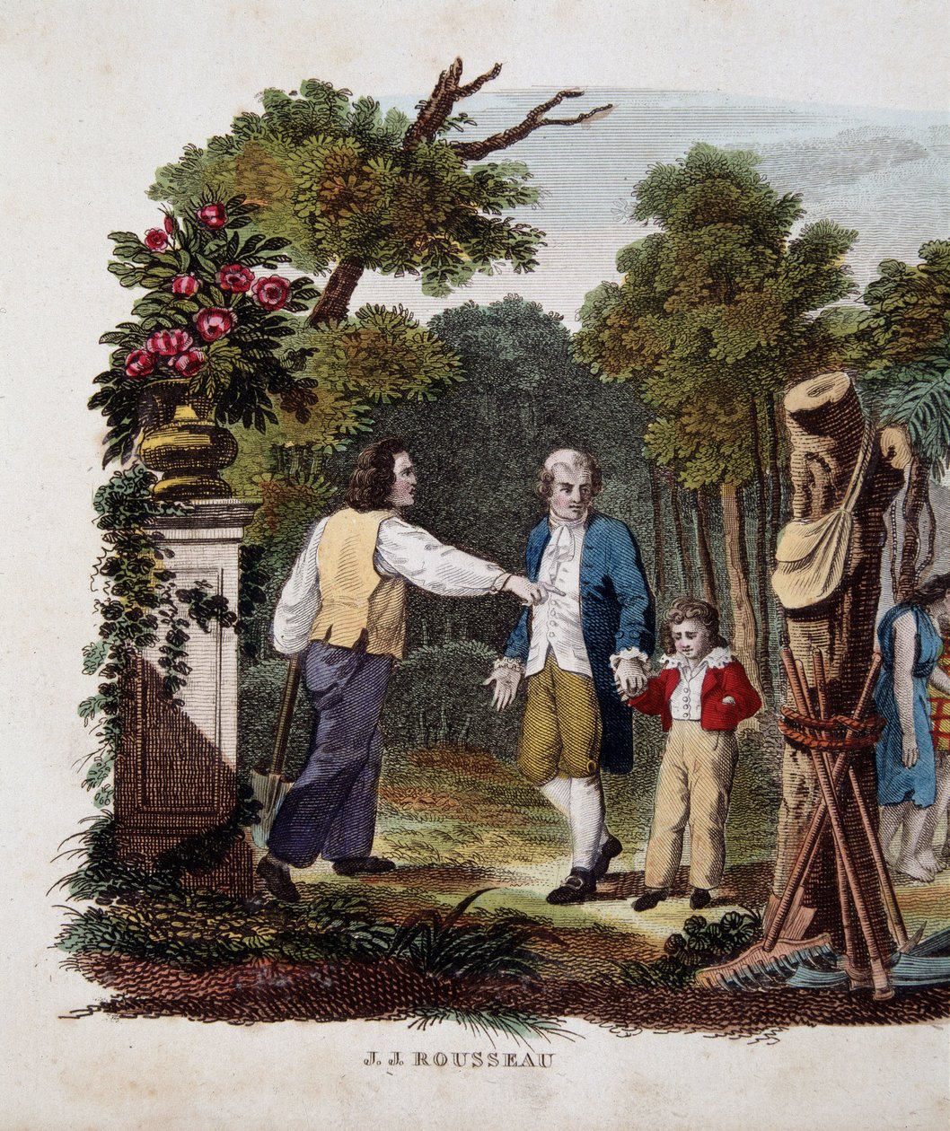 Jean Jacques Rousseau lapsen kanssa, talonpojan keskeyttämä tekijältä Unknown artist