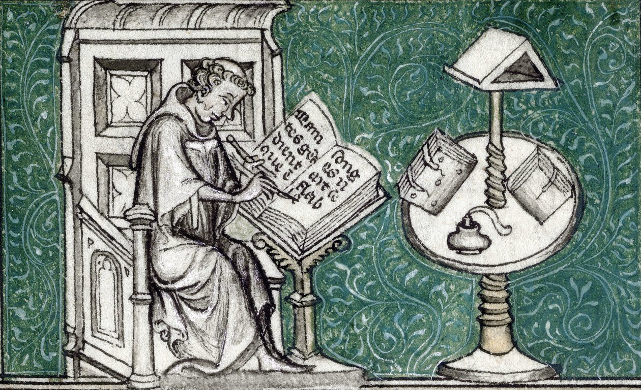 Jean de Meun säveltää Ruusun romanssin, n. 1380 (miniatyyri) tekijältä Unknown artist