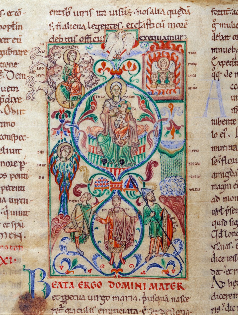 Jesse-puu ympäröi neitsyyden symboleja Neitsyt on suunniteltu nimellä Bysantin of Theotokos. Miniatyyri otettu "Lectiaire de Citeaux
