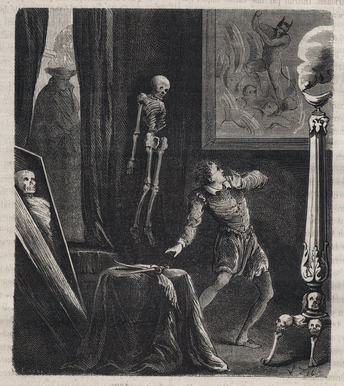 John Chatel (Chastel) (1575-1594), jonka jesuiitit sulkivat meditaatiokammioon - ennen hänen salamurhayritystään Ranskan kuningas Henrik IV:tä vastaan 27. joulukuuta 1594. Kaiverrus vuodelta 1879 kirjassa "Histoire des societes secretes, politiques et reli tekijältä Unknown artist
