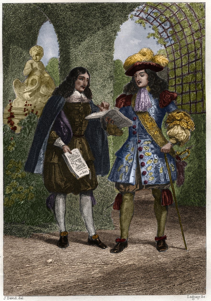 Johannes Kastaja (Jean-Baptiste) Colbert (1619-1683) Ludvig XIV:n, Ranskan ja Navarran kuninkaan (1638-1715) kanssa. Kaiverrus 1800-luvulta. Yksityinen kokoelma. tekijältä Unknown artist