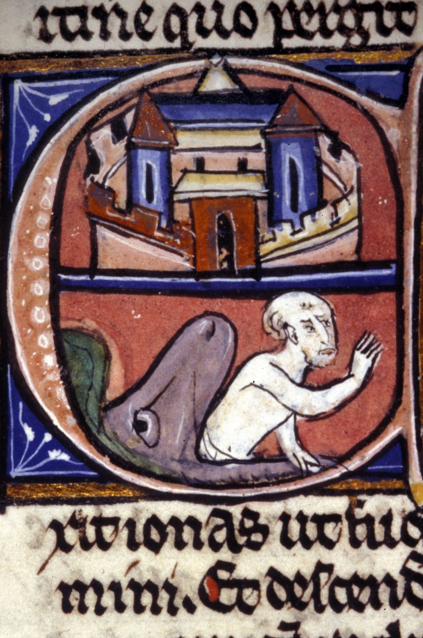 Kolmen päivän ja kolmen yön jälkeen valtavan kalan vatsassa vietetyn Joonan eläin oksentaa. 1300-luvun käsikirjoitus. Biblioteca nazionale braidense, Milano. tekijältä Unknown artist