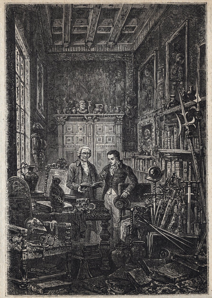 Jonathan Oldenbuck - (Antikvariaattien pyhien pyhimys) - 1800-luvun kuvitus romaanille "Antiquary" tekijältä Unknown artist