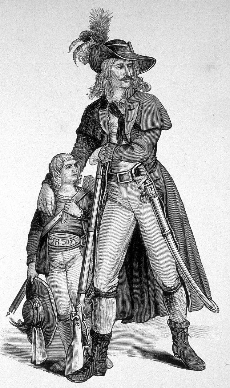 Joseph Speckbacher 1767-1820 ja hänen poikansa - Heros kansallinen tirolilainen baijerilaisia vastaan sen jälkeen, kun Tiroli liitettiin Baviereen vuonna 1809. Kaiverrus 1800-luku. tekijältä Unknown artist