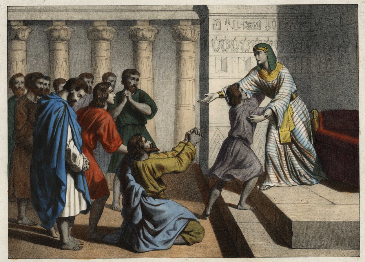 Joosef patriarkka, nimeltään Egyptin Visir, tunnustivat hänen veljensä, jotka saivat hänet uskomaan kuolemaansa pyytämään anteeksi. Anonyymi kaiverrus 1800-luvulta. tekijältä Unknown artist