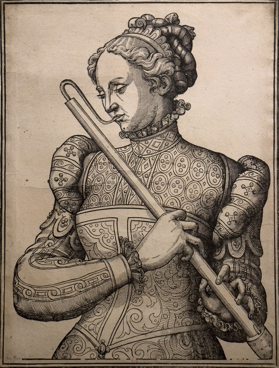 Douçainen pelaaja, noin 1560 (Puukaiverrus) (Puukaiverrus) tekijältä Unknown artist