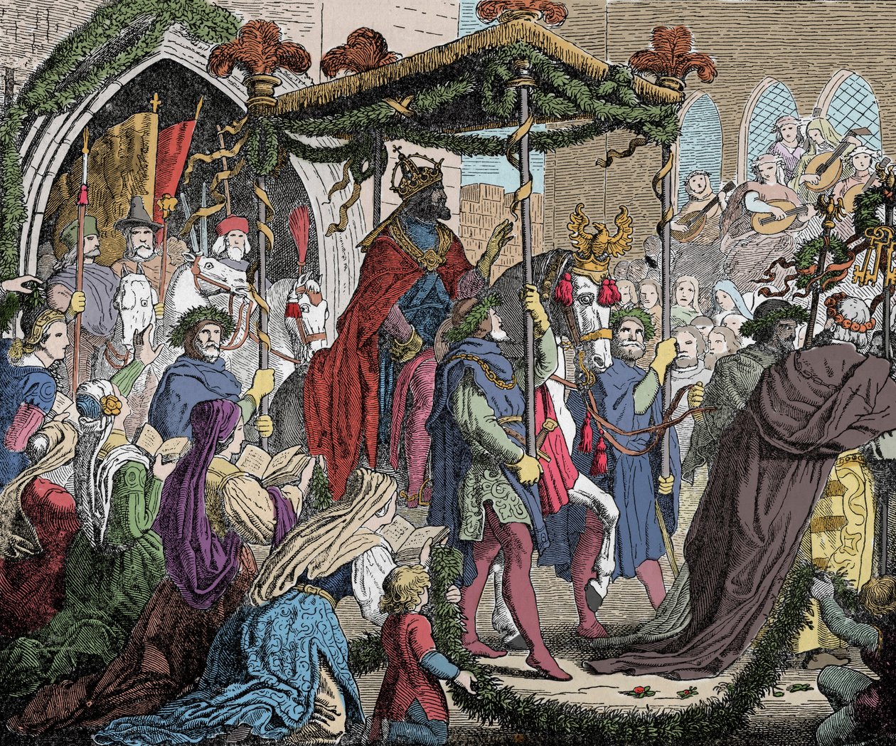 Karl IV saapuu Avignoniin vuonna 1365 - Kaarle IV Luxemburgista (1316-1378), roomalaisten keisari saapui Avignoniin vuonna 1365 - tekijältä Unknown artist