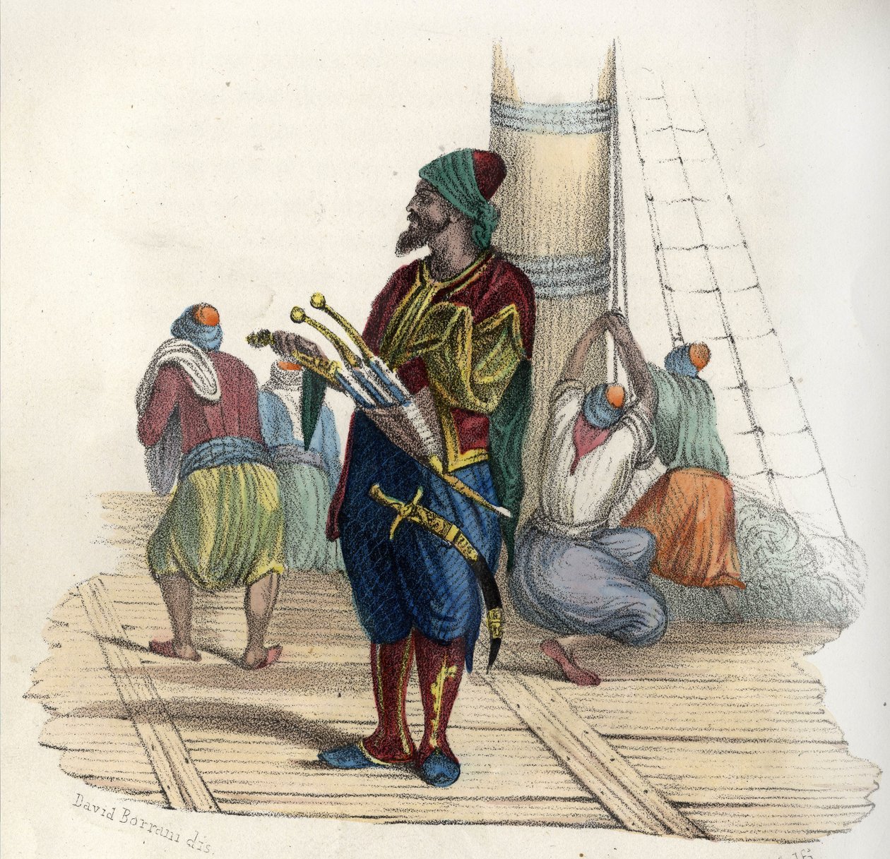 Khayr al-Din (k. 1476-1546), joka tunnetaan myös nimellä Barberossa II, oli turkkilainen yksityismies. Algerin osavaltion perustaja 1500-luvulla. Léon Galibertin muinaisessa ja nykyaikaisessa Algeriassa. Italialainen painos 1846 värissä. tekijältä Unknown artist