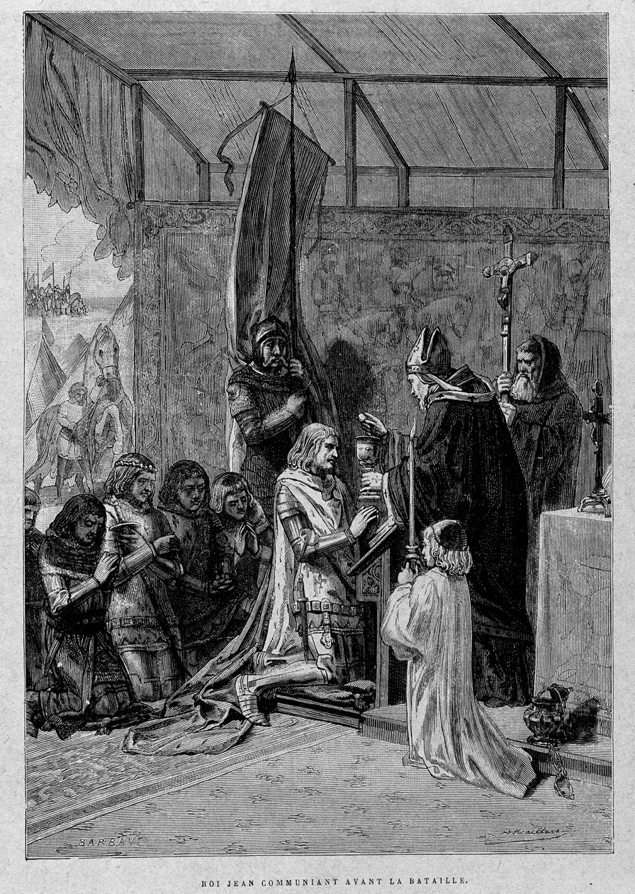 Kuningas Johannes kommunikoi ennen taistelua (Poitiers? tekijältä Unknown artist