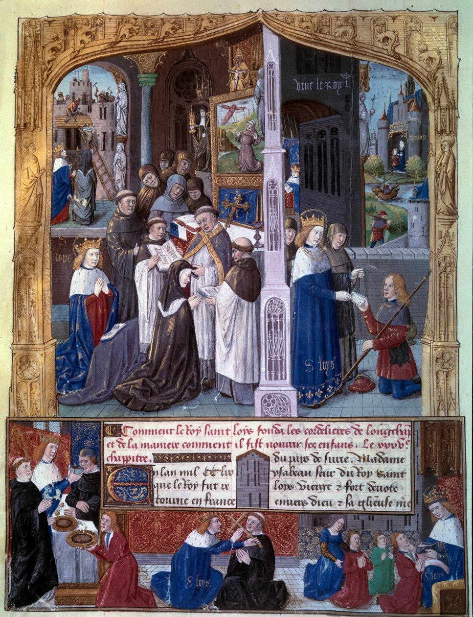 Kuningas Ludvig IX (1214-1270) (Saint Louis) rakennutti Abbey Cordeliere de Longchampin Rouvrayn metsään (Boulogne) vuonna 1255. Kuningas Miniatyyrin kristillisen hyväntekeväisyyden kohtaukset poimittiin käsikirjoituksesta ”Monseigneur Saint Louis”. ”15-lu tekijältä Unknown artist