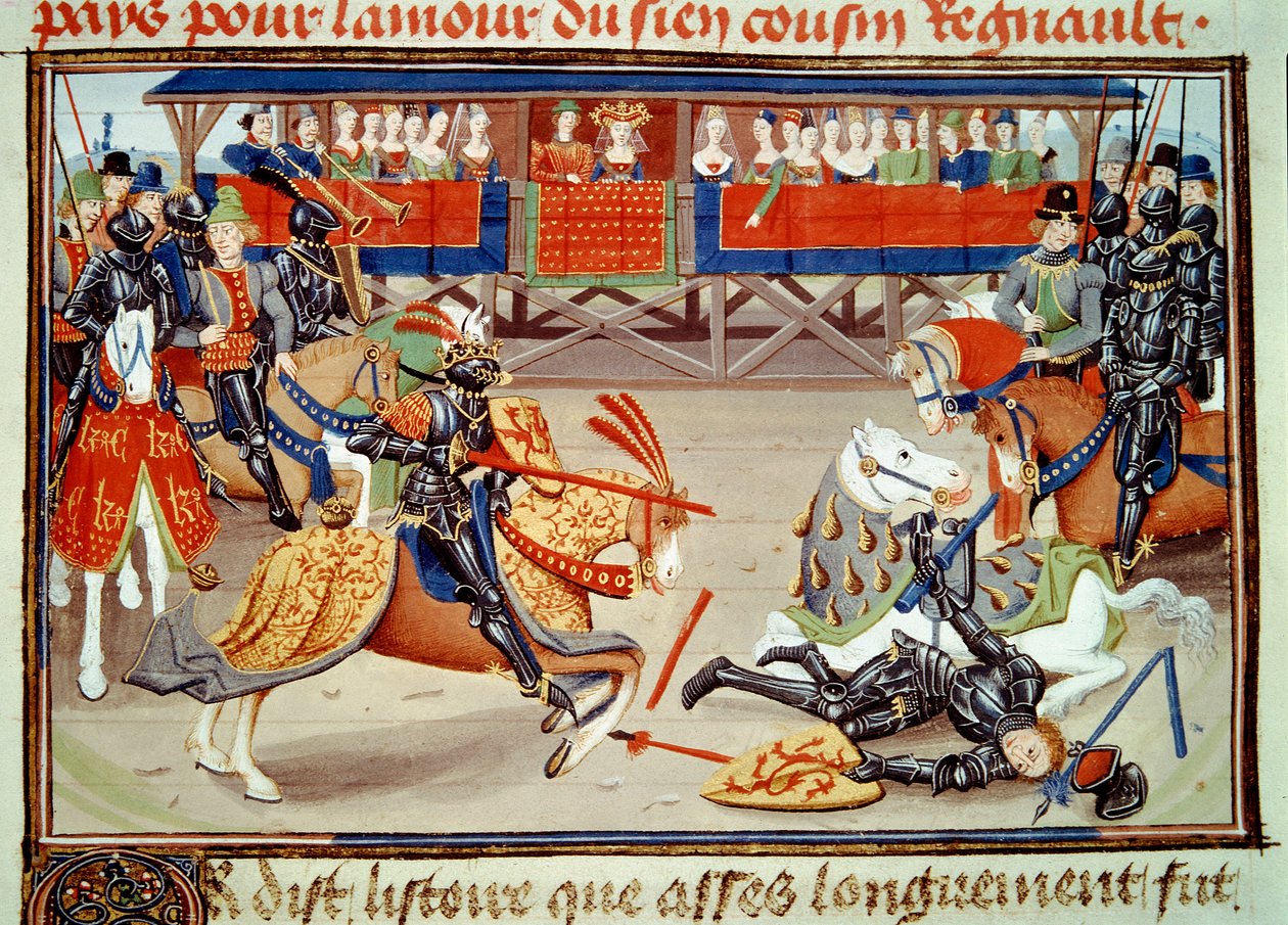 Kuningas Richier desarconnnant guichart moreen turnauksen aikana. (Pienoismalli, v.1462-1470) tekijältä Unknown artist