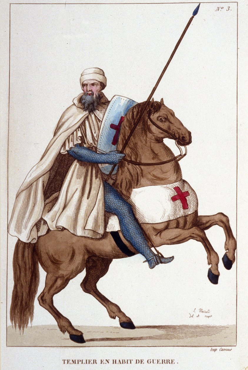 Temppeliritari sotapuvussa 1300-luvulta, kaiverrus vuodelta 1830 tekijältä Unknown artist