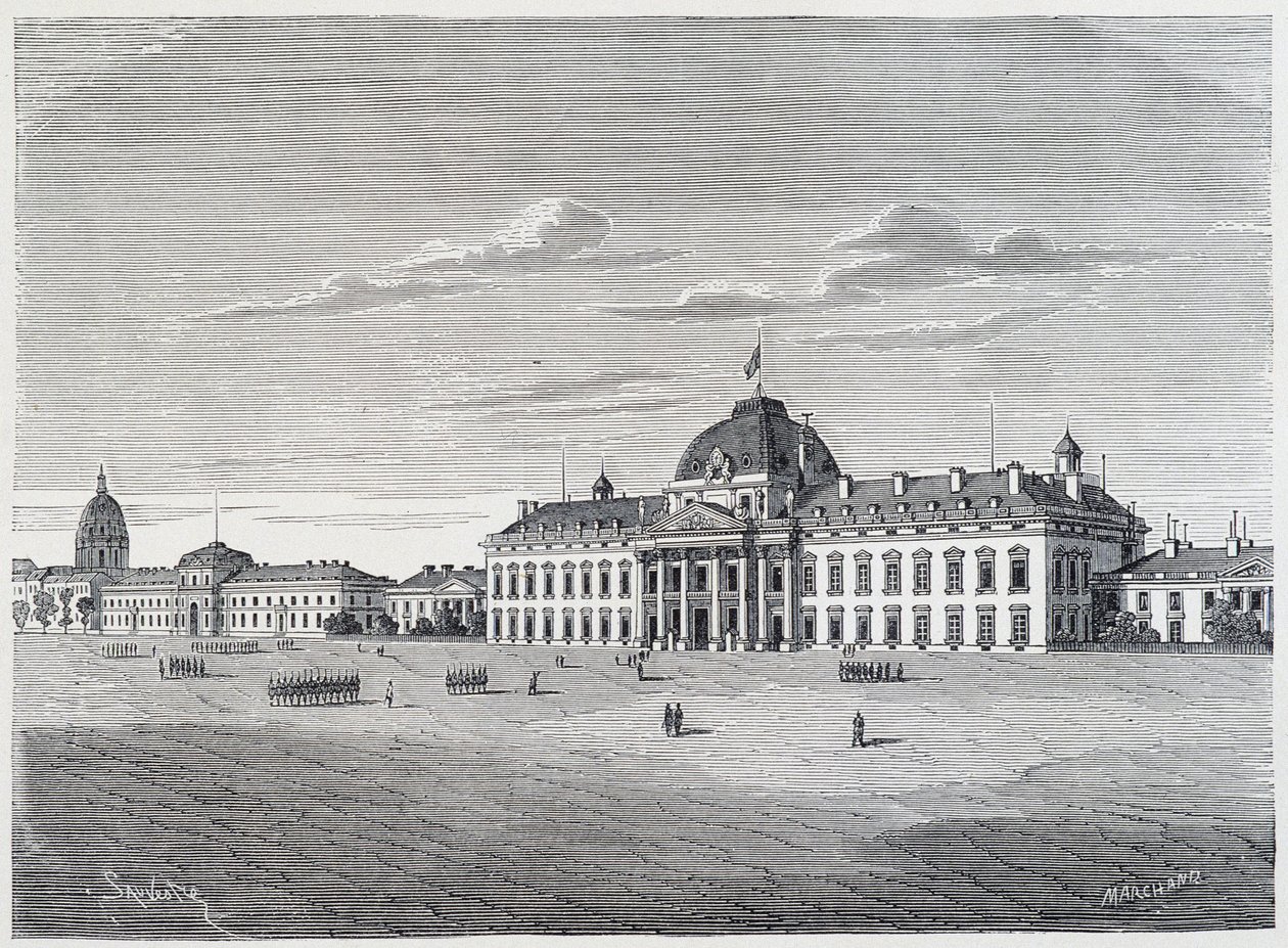 Invalidien sotakoulu Champ de Marsista nähtynä - kaiverrus, n. 1830 tekijältä Unknown artist