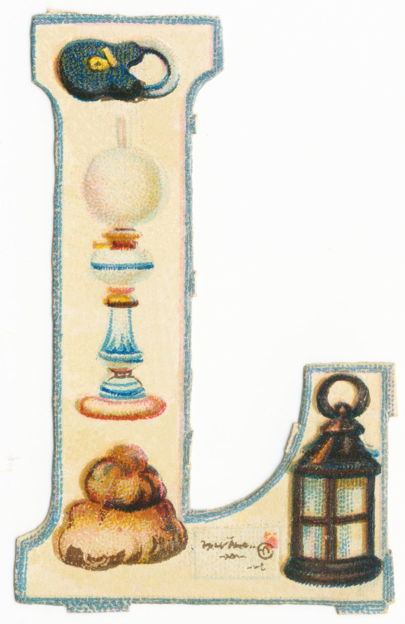 L: lukko, lamppu, paljon, kirje, lyhty (väri litho) tekijältä Unknown artist