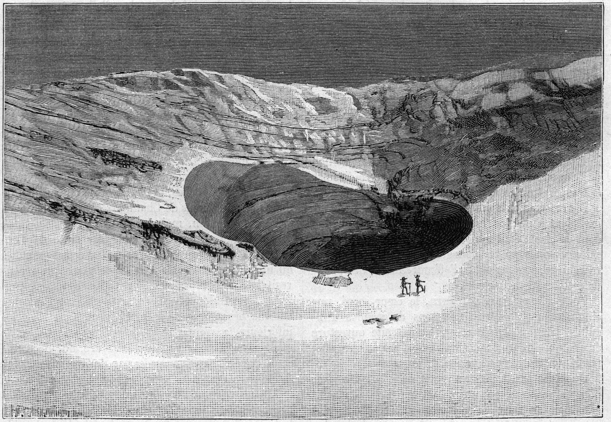 La Catastrophe de Saint-Gervais (Saint Gervais) tai Tete Roussen jäätikön katastrofi (Haute-Savoien departementti) (12.-13. heinäkuuta 1892) - Glacier de Tette-Rousse - sisäluola ja jäätikön repeämisen seinä, kaiverrus " "Luonto" - 20. elokuuta tekijältä Unknown artist