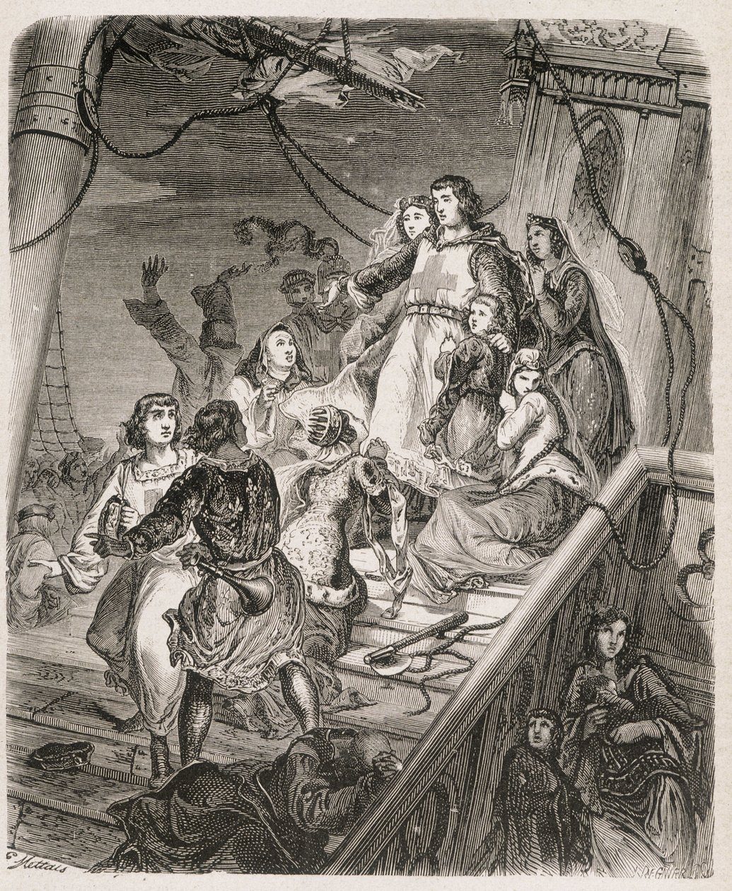 La galère de Saint Louis - teoksessa "Paavien, kuninkaiden, kuningattareiden, keisarien historia, vuosisatojen halki" Maurice Lachatre 1857 tekijältä Unknown artist