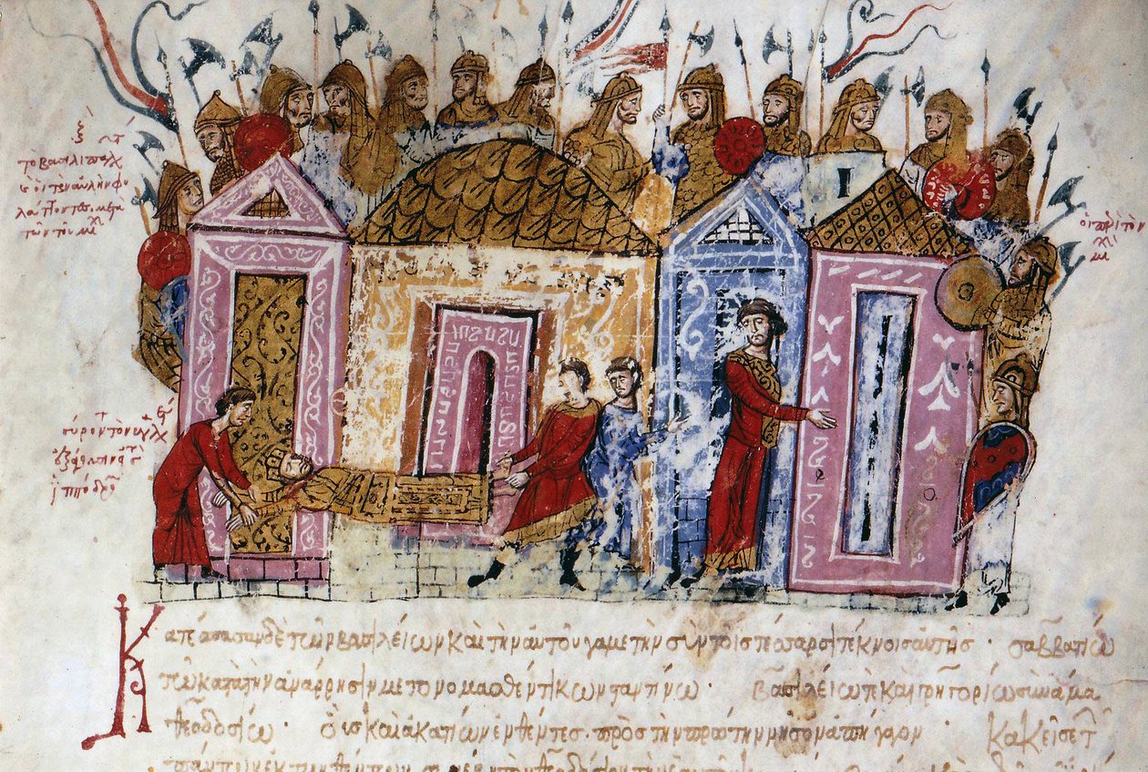 Varangilainen (Varangian) Asekaarti (tanskalaiset ja ruotsalaiset viikingit, jotka kulkivat koko itäisten alueiden jokiverkoston ja rakensivat linnoituksia aina Kaspianmerelle asti, luoden näin perustan Venäjän valtioksi) Pienoiskuva otettu tekijältä Unknown artist