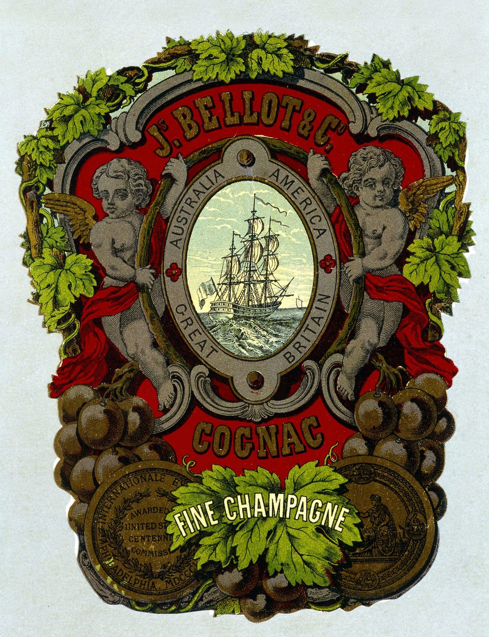 Etiketti "" Bellot Cognac - Fine Champagne", sd. 1800-luvulla. tekijältä Unknown artist