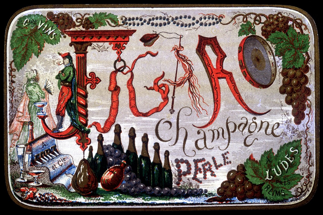 Figaro Champagne Perlen etiketti. sd. 1800-luvulla. tekijältä Unknown artist