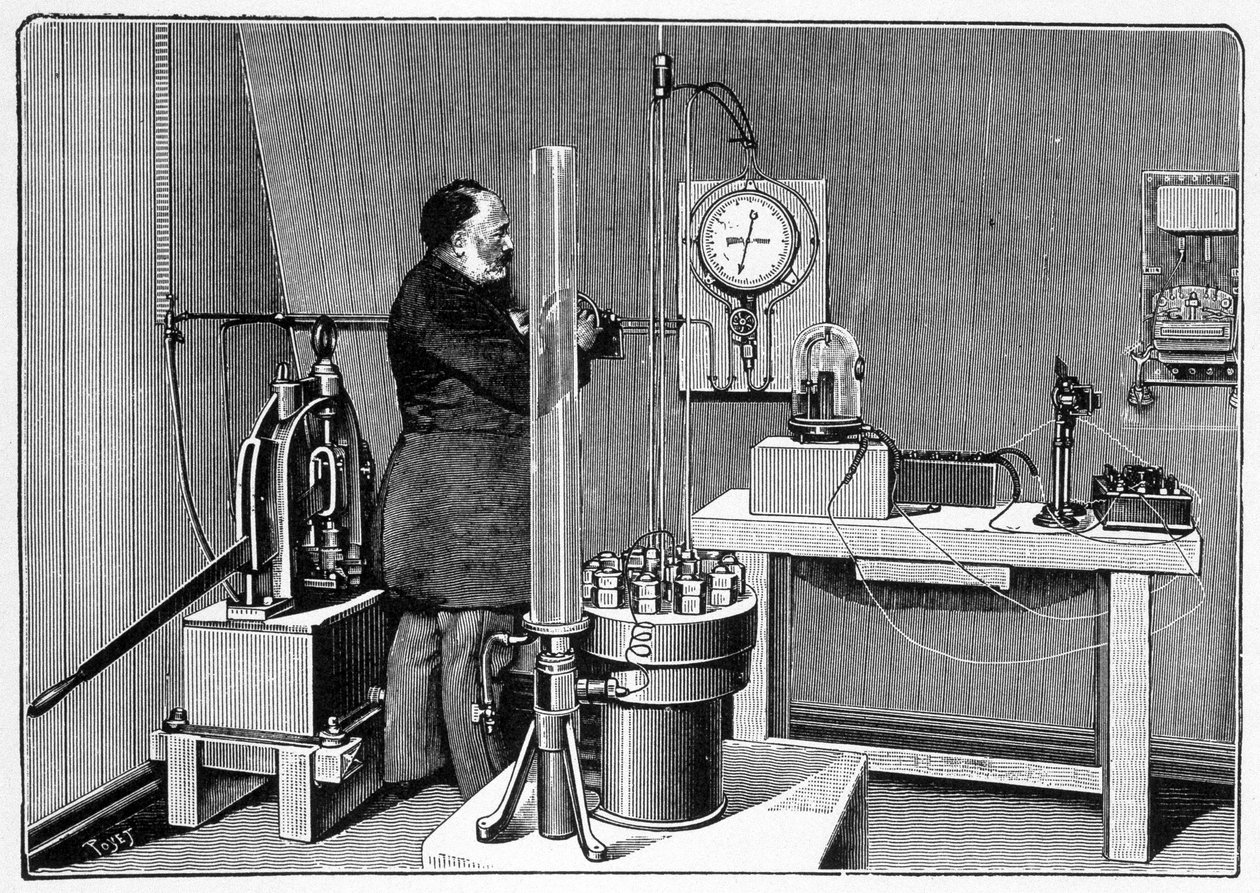 Eiffel-tornin länsipilarin maanpinnalle asennettu laboratorio - kaiverrus tekijältä Unknown artist