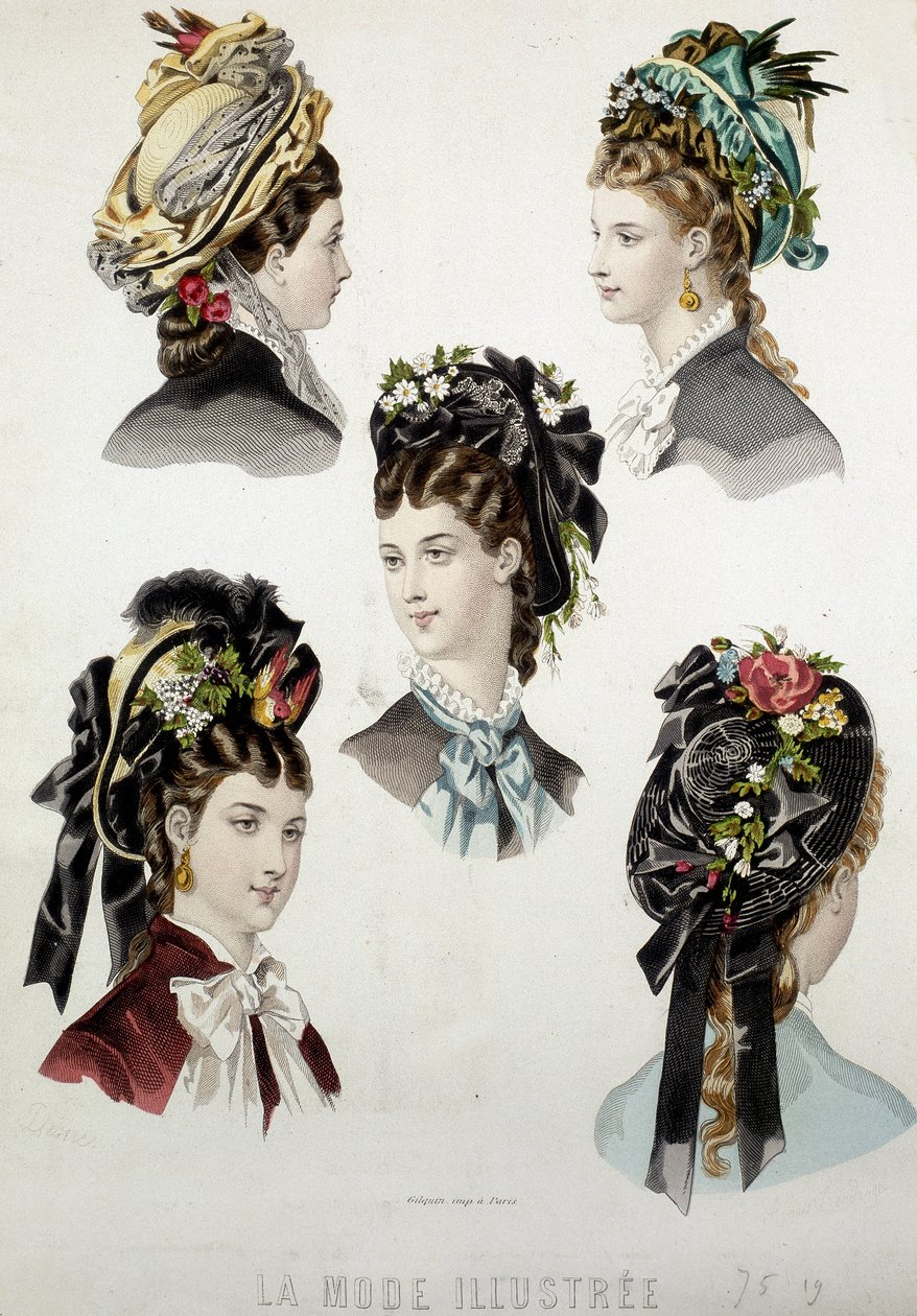 Naisten kampaukset - kaiverrus, 1800-luvun loppu tekijältä Unknown artist