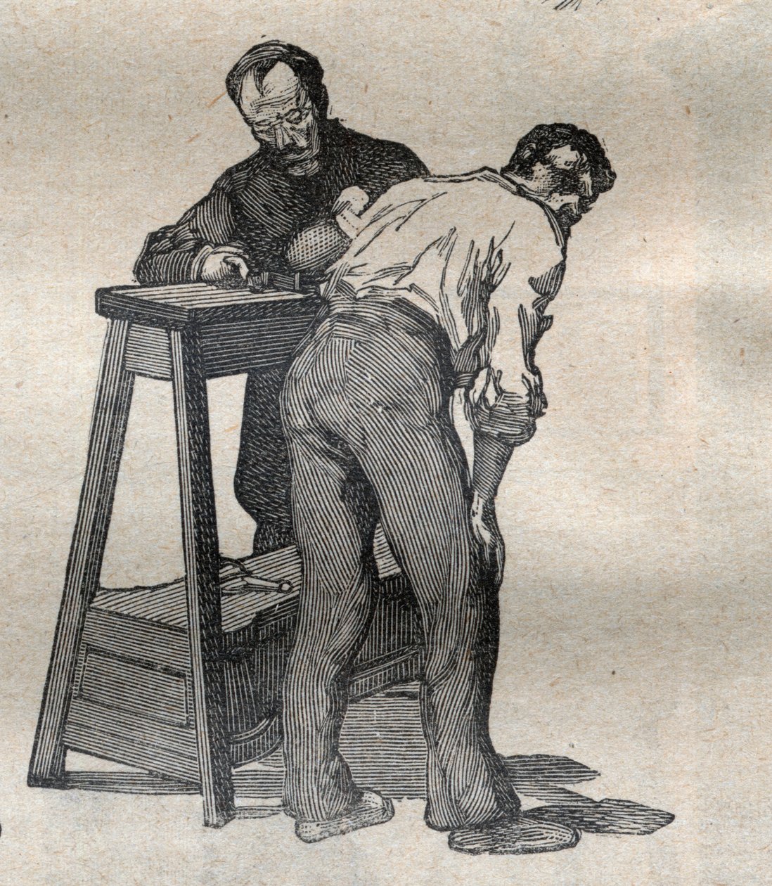 Oikeusantropometria tai bertillonnage, Alphonse Bertillonin (1853-1914) menetelmä: kyynärpään mittaus - Kaiverrus kirjassa ""La Science francaise"" tekijältä Unknown artist