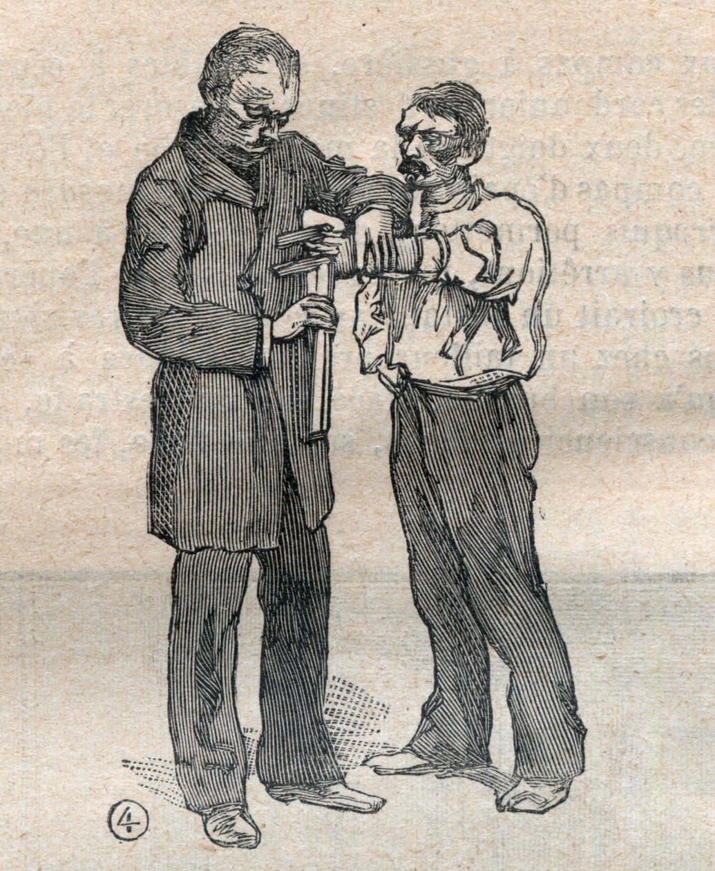 Oikeusantropometria tai bertillonnage, Alphonse Bertillonin (1853-1914) menetelmä: keskisormen ja vasemman nimetön sormen mittaus - Kaiverrus "" La Science francaise -kirjassa" tekijältä Unknown artist