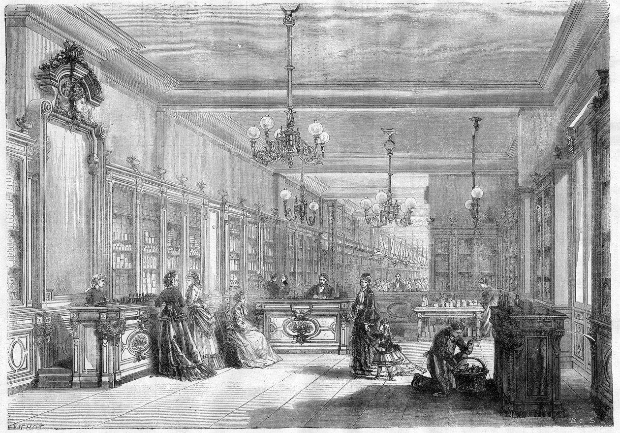 Suuri hajuvesitalo Pinaud ja Meyer (Edouard Pinaud ja Meyer), boulevard de Strasbourg Pariisissa vuonna 1870 tekijältä Unknown artist