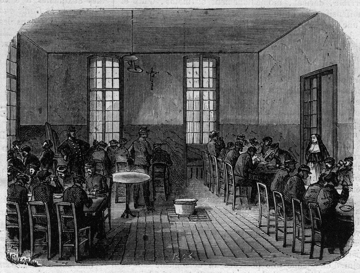 Sainte Anne (Sainte-Anne) turvapaikka Pariisissa: ruokasali - Kaiverrus ""Le Journal Illustrée"" tekijältä Unknown artist
