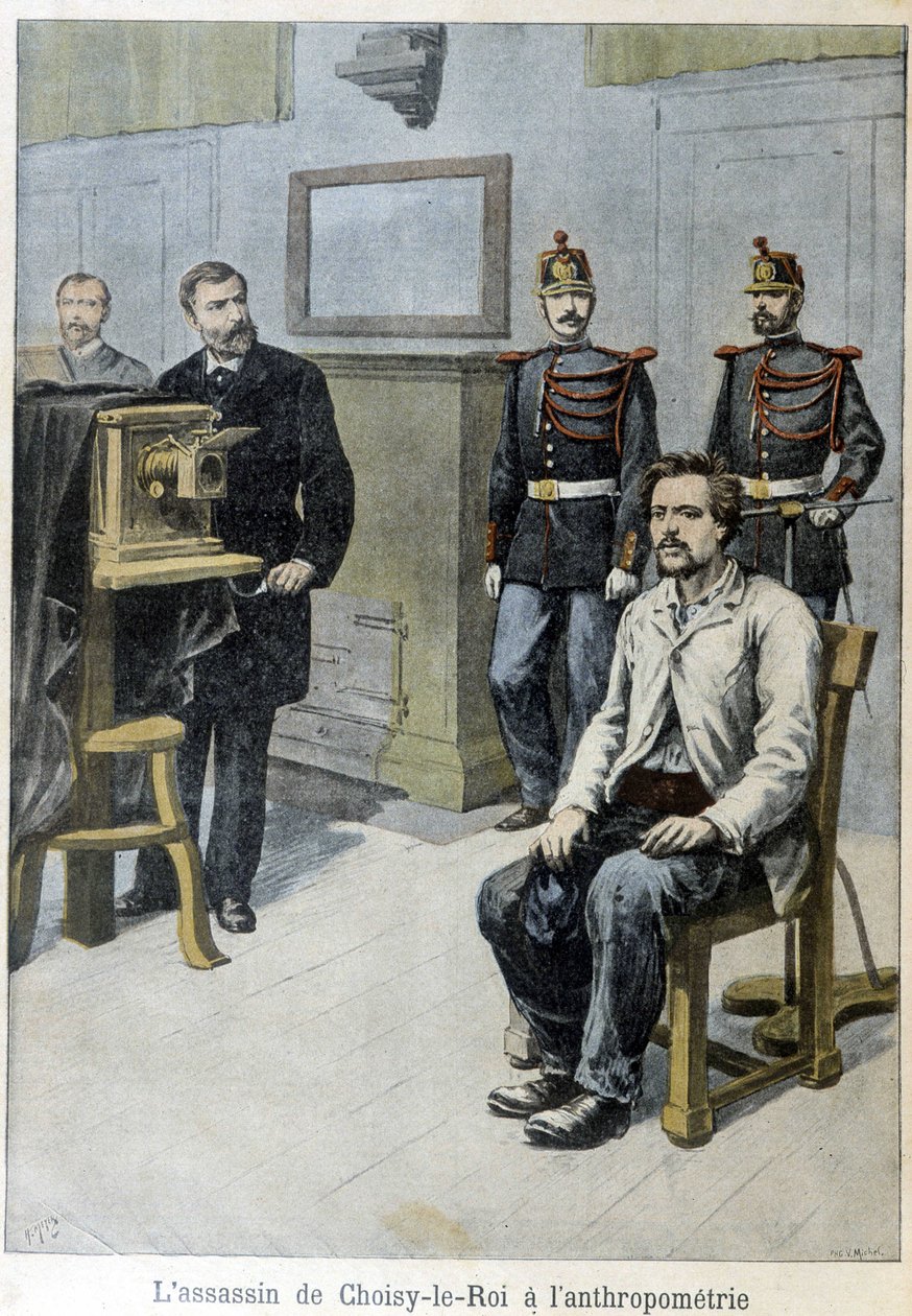 Choisy-le-Roin salamurhaaja antropometriaan (ja herra Alphonse Bertilloniin) - "" Le Petite Journal" -lehdessä, toukokuu 1899 tekijältä Unknown artist