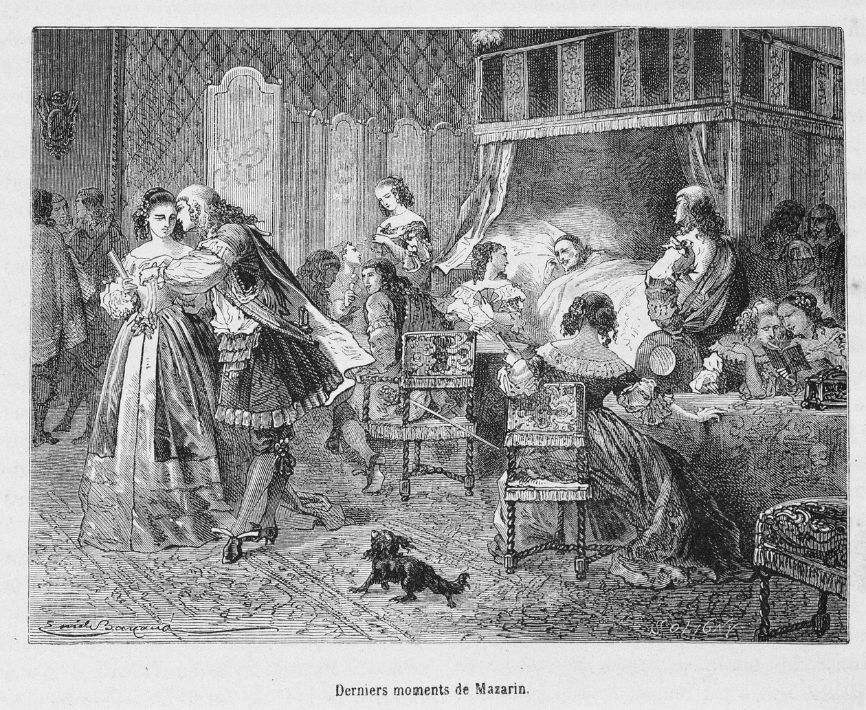 Mazarinin viimeiset hetket (1602 - 1661). Kuvitus Henri Martinin "" Popular History of France" -kirjassa. tekijältä Unknown artist