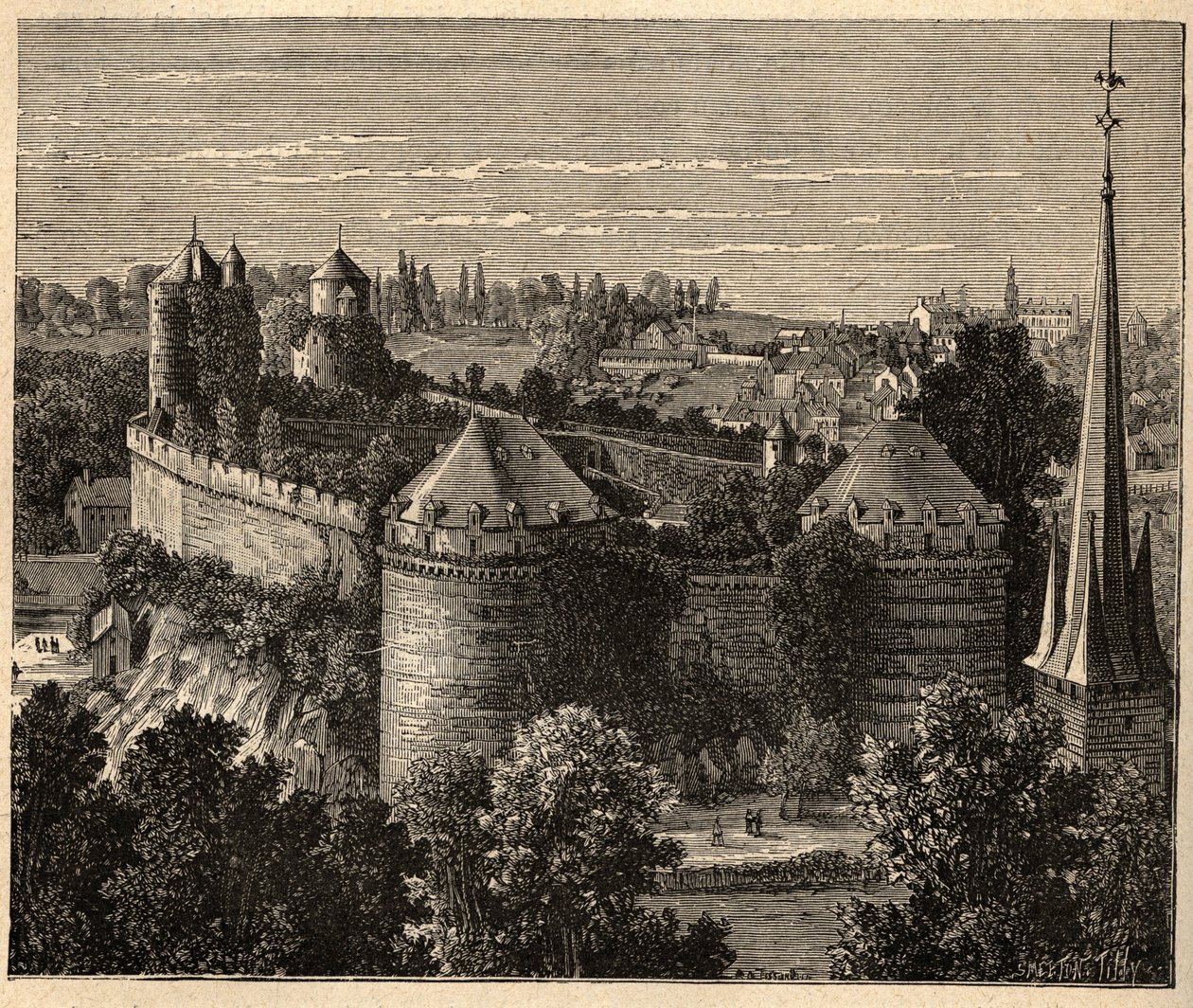 Le Chateau a Fougeres - Bretagne - Ranska - kaiverrus kirjaimella "" PATRIE" - PECTUREQUIREQUE RANSKAN KUVAUS 6 NITEESSÄ LUCIEN HUARD - 1800-luvun loppu tekijältä Unknown artist