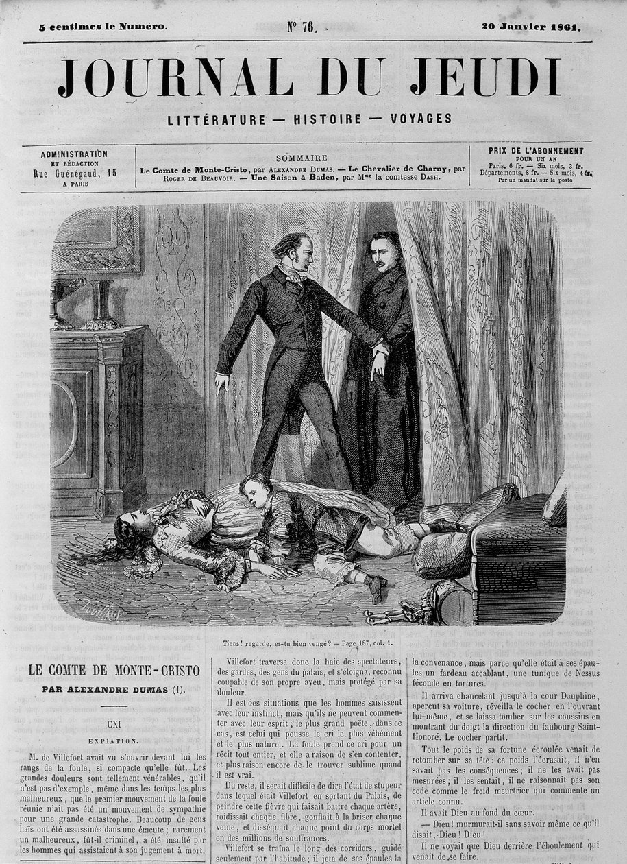 Monte Criston kreivi (Monte Cristo) - "" Le Journal du Thursdays" -julkaisussa 20.1.1861 tekijältä Unknown artist