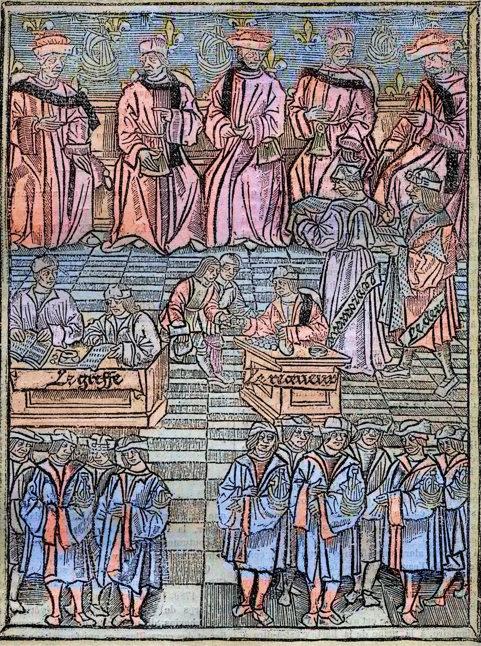 Le prevot des marchands et les echevins de Paris au 16eme vuosisadan kaiverrus vuoden 1528 alkuperäisen jälkeen - Pariisin kauppiaiden ja valtuutettujen provosti, veronkeräyspaikka, otsikkosivu julkaisusta "Prevote des Merchants -oikeuden kuninkaalliset mä tekijältä Unknown artist
